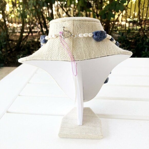 NWT Genuine Sodalite & Pearls Beads Beaded Necklace Blue White - Picture 3 of 4